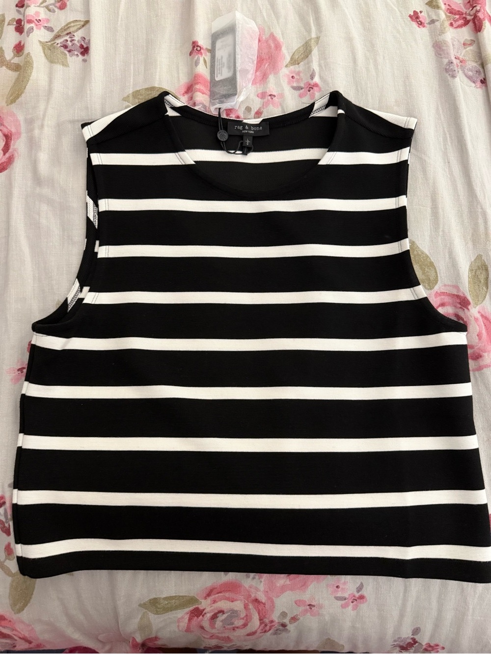 rag & bone Black and White Striped Sleeveless Tank